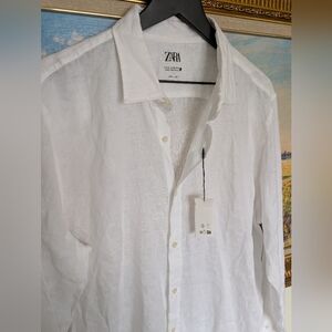 Zara White Linen Button-Down Shirt - XL